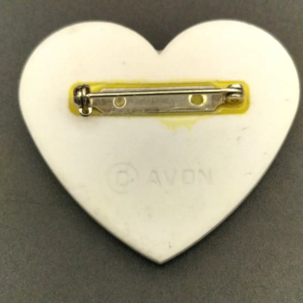 Vintage AVON Heart Pin Brooch Lily of the Valley Flower White Green Blue